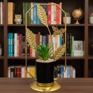 Golden Leaf Metal Frame Artificial Plant Decor