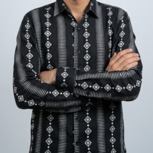 Men’s Black Pattern A/C Cotton Full Sleeve Shirt